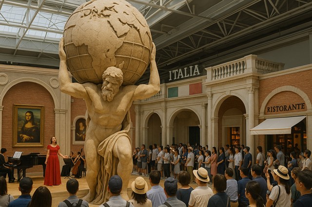 大阪万博 イタリア館のアトラス像の展示